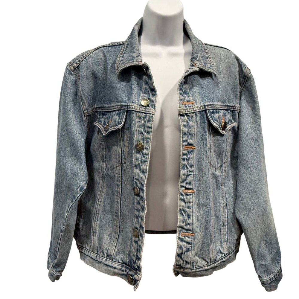 Vintage 90s Mixed Blues Denim Trucker‎ Jacket Light Wash Y2K Streetwear Mens M